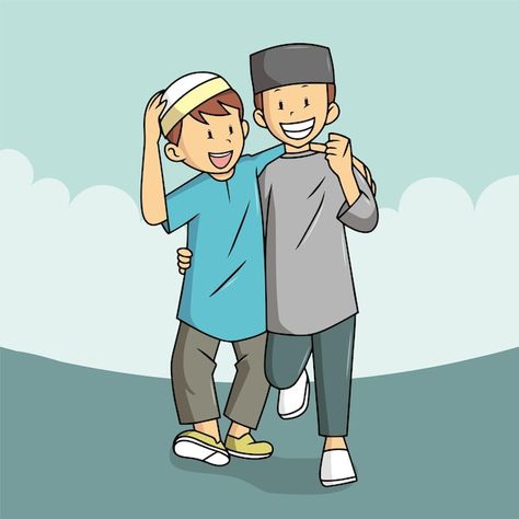 Character Best Friends, Best Friend Animation, Two People Laughing, Two Friends Drawing, Friend Animation, Friends Walking Together, Best Friend Cartoon, Islamic Friends, People Animation