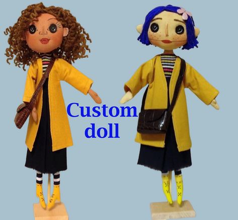 Custom Coraline doll Personalized doll Mini me doll Look alike doll Little me Coraline style doll Art doll Handmade textile doll + BONUS Custom Coraline Doll, Coraline Style, Coraline Doll, Personalized Dolls, Yellow Raincoat, Black Cat Art, Interior Dolls, Ooak Art Doll, Halloween Doll