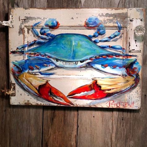 Louisiana Art Paintings, Crab Painting Acrylics, Crab Painting, Sea Creatures Art, Crab Art, Beach Art Painting, Nautical Painting, Louisiana Art, Blue Crab