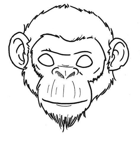 Ape Sketch, Chimpanzee Drawing, Face Outline Drawing, Animal Mask Templates, Face Stencils, Animal Templates, Face Template, Mask Drawing, Animal Mask