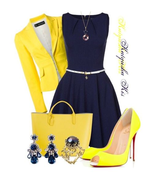 "Navy Blue and Yellow" by katyusha-kis ❤ liked on Polyvore featuring Dsquared2, Closet, Smythson, Youpi, Vianna B.R.A.S.I.L, SHOUROUK and Arosha Luigi Taglia Yellow And Navy Blue Outfits, Navy And Yellow Outfits, Yellow And Blue Outfits, Mode Gossip Girl, Stylish Eve Outfits, Yellow Outfits, Navy Blue And Yellow, Yellow Blazer, Stylish Eve