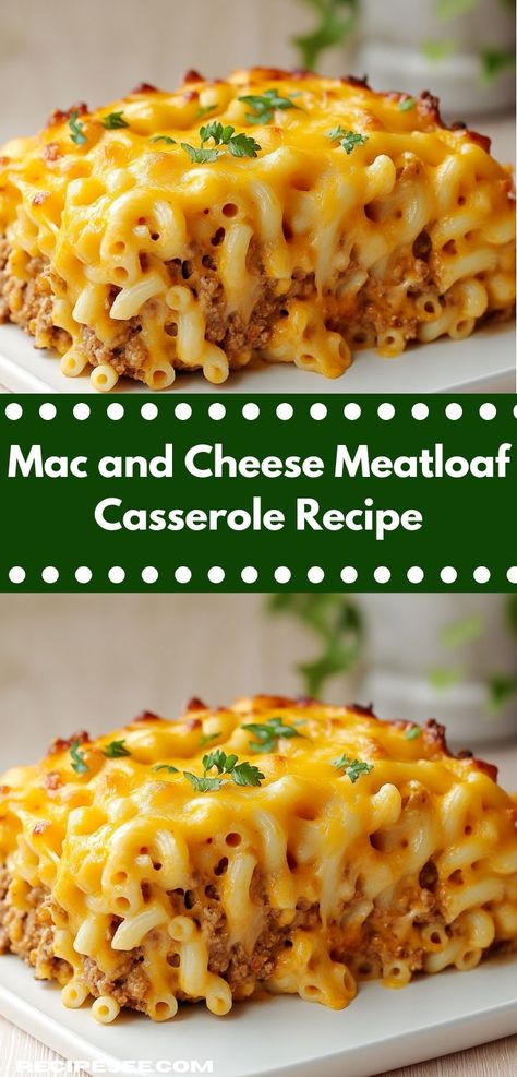 Looking for a comforting dish that the whole family will love? This Mac and Cheese Meatloaf Casserole Recipe delivers delicious flavors in every bite. It's an easy casserole recipe perfect for busy weeknight dinners. Cheese Meatloaf, Savory Meatloaf, Baked Meatloaf, Cheese Stuffed Meatloaf, Meatloaf Casserole, Beef Meatloaf, Cheesy Mac And Cheese, Yummy Casserole Recipes, Easy Mac And Cheese