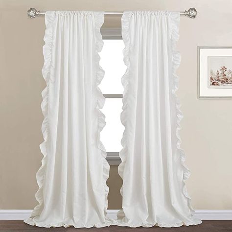 StangH White Ruffle Curtains for Bedroom - Shabby Chic Ruffle Trim Faux Silk Curtains Privacy Drapes for Dining Room / Bathroom / Canopy Bed, White, W52 x L84 inches, 2 Panels : Home & Kitchen White Ruffle Curtains, Faux Silk Curtains, Canopy Bed Curtains, Ruffle Curtains, Closet Curtains, Silk Curtains, Farmhouse Curtains, Curtains For Bedroom, Shabby Chic Bedrooms