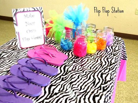 spa pamper party Birthday Party Ideas | Photo 6 of 16 | Catch My Party Decorate Flip Flops, Kids Pamper Party, Girls Pamper Party, Makeover Party, Spa Day Party, Spa Party Ideas, Kids Spa Party, Spa Birthday Party, Decorating Flip Flops