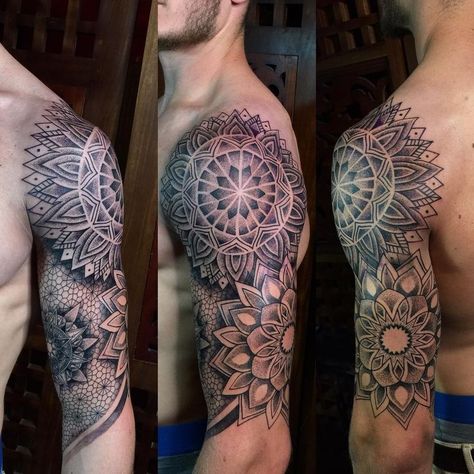 Mandala Tattoo Design Half Sleeve, Mandala Half Sleeve Tattoo Men, Mandala Arm Tattoo Men, Mandala Shoulder Tattoo Men, Geometric Tattoo Men Sleeve, Mandala Tattoo Sleeve For Men, Geometric Shoulder Tattoo Men, Mens Mandala Tattoo, Geometric Tattoo Half Sleeve