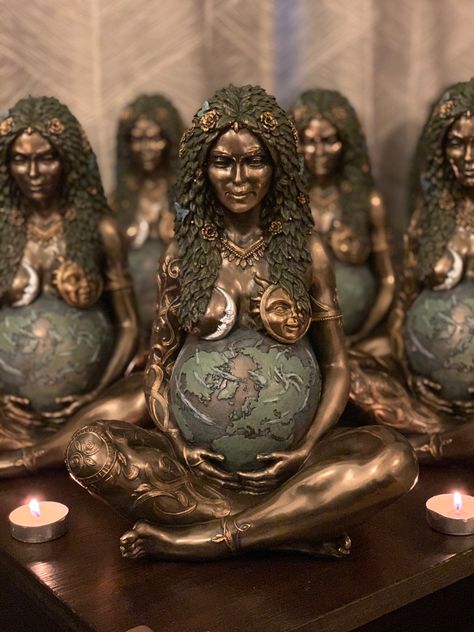 Celestial Moon And Sun, Mother Earth Goddess, Mother Earth Art, Pagan Decor, Wiccan Decor, Garden Gnomes Statue, Witches Altar, Art Statue, Celtic Astrology