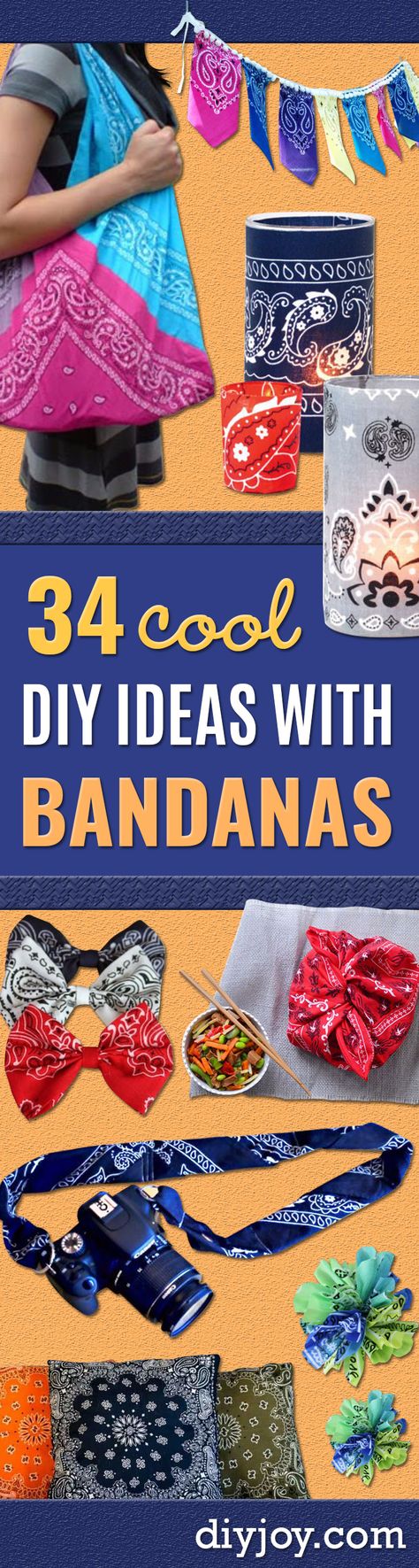 DIY Ideas With Bandanas - Bandana Crafts and Decor Projects Made With A Bandana - No Sew Ideas, Bags, Bracelets, Hats, Halter Tops, Blankets and Quilts, Headbands, Simple Craft Project Tutorials for Kids and Teens - Home Decoration and Country Themed Crafts To Make and Sell On Etsy http://diyjoy.com/diy-ideas-bandanas Bandana Necklace Diy, Bandana Projects, No Sew Ideas, Sewing Blankets, Bandana Skirt, Bandana Wreath, Bandana Crafts, Bandanas Diy, Bandana Mask