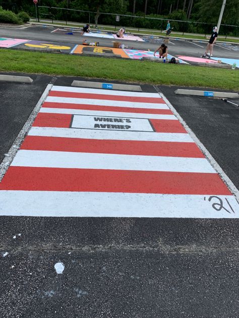 Junior Year Parking Spot, Funny Parking Spots, 2024 Senior Parking Spot, Parking Spot Designs Senior, Senior Parking Spot Ideas For Guys, Teacher Parking Spot Painting, Creative Senior Parking Spots, Painted Parking Spots Senior Easy, Parking Spaces Ideas