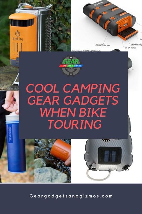 COOL CAMPING GEAR GADGETS WHEN BIKE TOURING This list is my wish list of Cool Camping Gear Gadgets when bike touring. This list is a number of items that will make camping when cycling a little more enjoyable. #biketouring #bicycles #gadgets #campinggear #chargingdevices Bike Camping Gear, Cool Camping Gear, Bike Gadgets, Camping Gear Gadgets, Camping Necessities, Camping Materials, Camping Gear Survival, Bike Touring, Bicycle Trailer