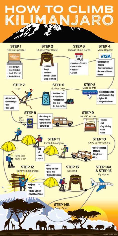 How-to-Climb-Kilimanjaro-Infographic-Thumb Climb Kilimanjaro, Kilimanjaro Climb, Mountain Drawing, Mount Kilimanjaro, Travel Pics, Travel Outdoors, The Mountains Are Calling, Travel Locations, Mountain Climbing