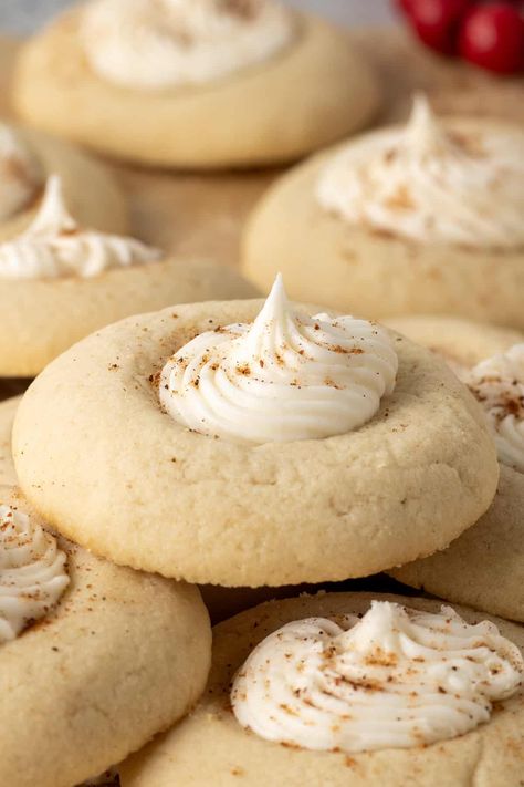 Eggnog Thumbprint Cookies | Valerie's Kitchen Egg Nog Thumbprint Cookies, Cookie And Bar Recipes, Wine Cookies, Eggnog Cookies, Holiday Baking List, Baking List, Baked With Love, Egg Nog, Spelt Flour