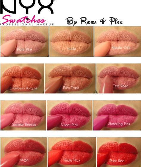 nyx lips Nyx Matte Lipstick Swatches, Mac Whirl, Euro Trash, Nyx Matte Lipstick, Nyx Lipstick Matte, Nyx Matte, Nyx Lipstick, Lipstick Swatches, Makeup Swatches