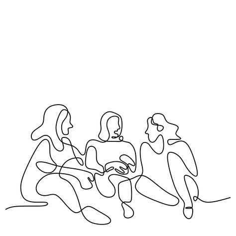 Group of woman continuous line drawing. Young teenager female sitting and talking together isolated on white background. Friendship concept hand-draw line art with minimalism design. Friendship One Line Drawing, Line Art Best Friend, Best Friends Art Drawing, Friends Line Drawing, Line Art Friendship, Friends Art Drawing, Friendship Animation, Friends Line Art, People Line Art