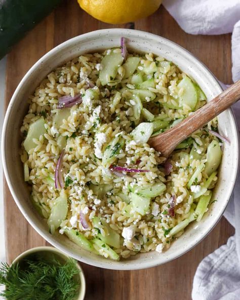 Cucumber Orzo Pasta Salad - Emily Eats Things Easy Summer Side Dishes, Orzo Pasta Salad, Summer Side Dish, Summer Side Dishes, Lemon Herb, Orzo Pasta, Easter Dinner, Cucumber Salad, How To Make Salad