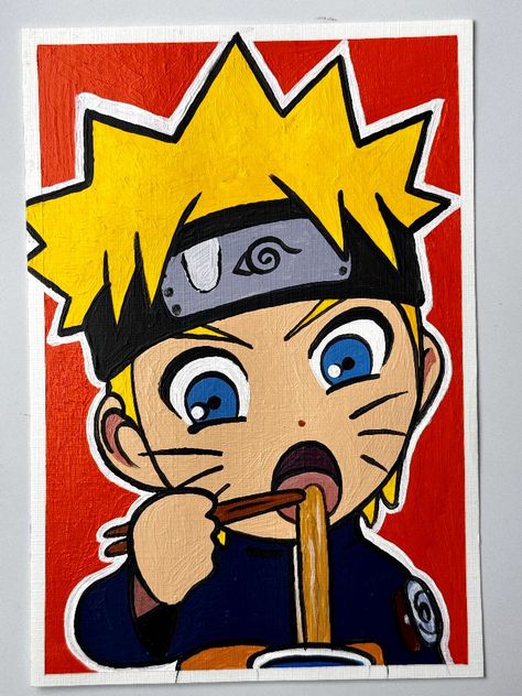 Naruto Acrylic Painting Easy, Anime Painting Acrylic Easy, Cartoon Paintings Easy Canvas, Painting Ideas On Canvas Cartoon Characters, Cartoon Acrylic Painting, Anime Charters, Naruto Canvas, Korean Drawing, Kid Naruto