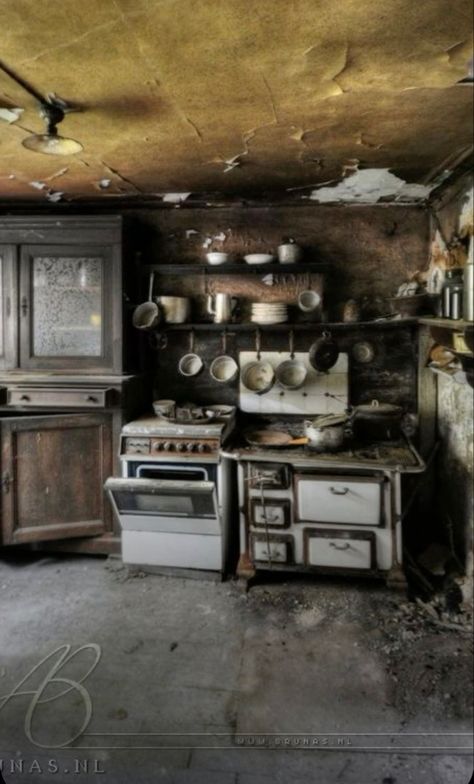 Old Abandoned Buildings, Old Abandoned Houses, Abandoned Mansions, Photos Vintage, Old Kitchen, Haunted Places, Abandoned Buildings, Old Buildings, Back To Nature