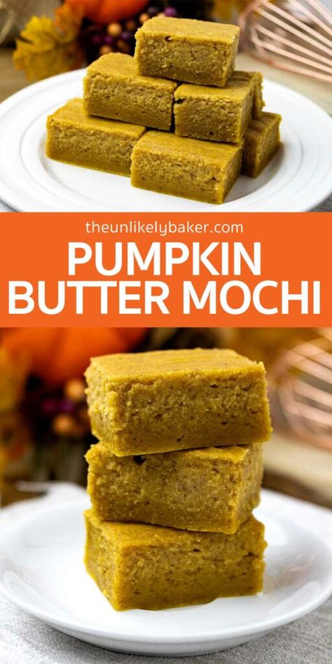 Pumpkin Mochi Recipe, Hawaiian Butter Mochi, Pumpkin Mochi, Cookie Bars Easy, Butter Mochi, Mochi Recipe, Mochi Cake, No Bake Pumpkin Cheesecake, Pumpkin Recipes Easy