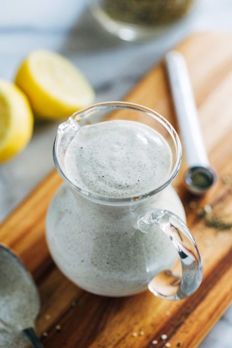 Hemp Ranch Dressing- a simple, dairy-free version of ranch made with just 6 ingredients! (vegan   nut-free) Hemp Seed Dressing, Vegan Ranch Seasoning, Hemp Dressing, Easy Vegan Ranch Dressing, Hemp Seed Salad Dressing, Vegan Hemp Seed Dressing, Vegan Ranch Dressing, Vegan Salad Dressing, Vegan Ranch