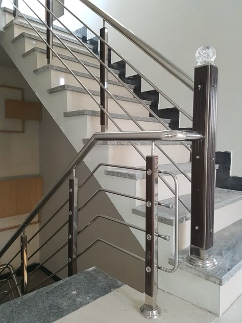 Modern Stairs Design, Home Grill Design, Stainless Steel Stair Railing, Steel Stairs Design, Steel Grill Design, Steel Stair Railing, Modern Staircase Design, Staircase Design Ideas, Balcony Glass Design