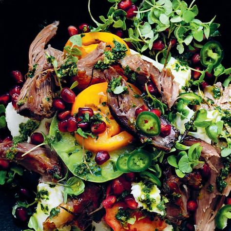 Weeknight Salad, Shredded Lamb, Heirloom Tomato Salad Recipes, Lamb Salad, Tomato Lentil Soup, Heirloom Tomato Salad, Pomegranate Recipes, Vegetable Salad Recipes, Tomato Salad Recipes