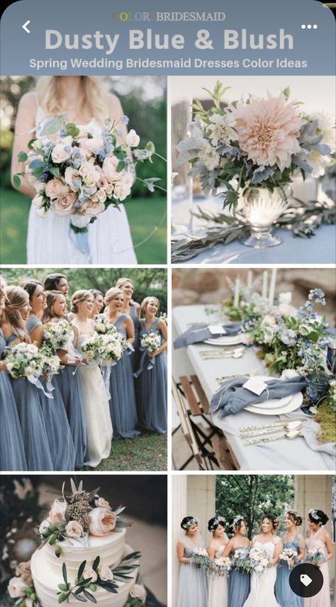 3 Flower Girls, Dusty Pink Wedding Flowers, Spring Wedding Bridesmaids, Blush Wedding Theme, Wedding Theme Color Schemes, Blue And Blush Wedding, Hydrangea Bouquet Wedding, Blush Pink Wedding Dress, Dusty Pink Weddings