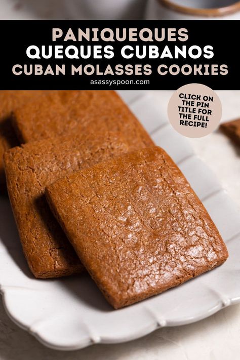 Paniqueques or Queques Cubanos (Cuban Molasses Cookies) are thick, square cookies that are soft, dense, and chewy and, flavored with molasses, brown sugar, cinnamon, and anise extract. Perfect for breakfast or as a snack with cafe con leche or chocolate caliente! Cuban Cookie Recipes, Cuban Cookies, Molasses Benefits Health, Molasses Cupcakes, Best Shortbread Cookie Recipe, Cuban Desserts, Cuban Dishes, Cuban Cuisine, Shortbread Cookie Recipe