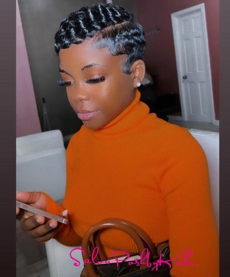 18 Beautiful Finger Waves Hairstyles - The Glossychic Pixie Hairstyles Finger Waves, Finger Waves On Short Curly Hair, Finger Waves Hairstyles For Black Women, Finger Weave Hairstyles, Finger Wave Styles Black Women, Finger Waves And Curls Black Women, Finger Waves On Short Natural Hair, Short Wave Hairstyles For Women, Finger Waves For Black Women Long Hair