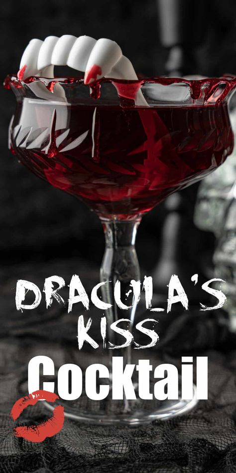 This Dracula's Kiss - Halloween Cocktail is the perfect libation for your haunting hour beverage. Vodka, cranberry juice, black cherry juice, vampire teeth and of course, the perfect blood dripping rim! Blood Bag Cocktail, Aruba Style, Acotar Party, Spooky Drinks, Haunted Party, Halloween Alcohol, Black Cherry Juice, Haunting Hour, Vodka Cranberry