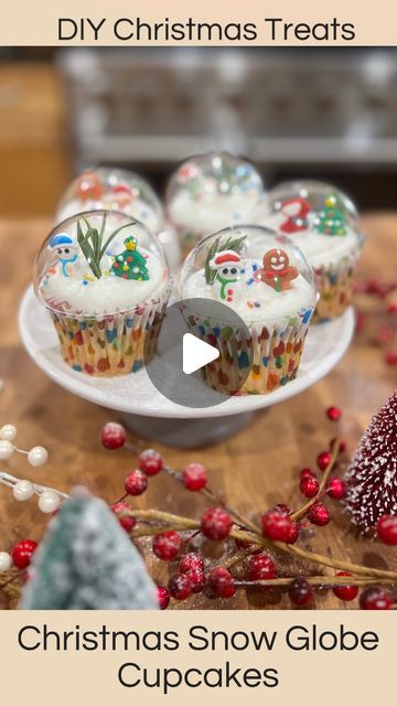 Mackenzie Biehl on Instagram: "Comment SNOW GLOBE and I'll send you the links to everything I used. 

I'll definitely be sharing more Halloween and Fall ideas just wanted you to start thinking about Christmas too 😭😂" Christmas Theme Desserts, Christmas Themed Cupcakes, Globe Cupcakes, Snow Globe Cupcakes, Easy Christmas Cake Recipe, Christmas Bakes, Snow Party, Diy Snow, Christmas Figures