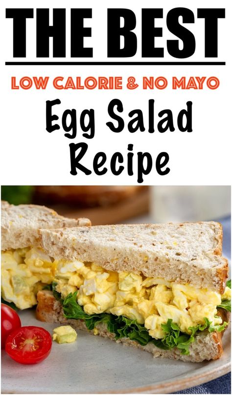 Easy Egg Salad Recipe {No Mayo & Low Calorie} | Lose Weight By Eating Low Cal Egg Salad, Egg Salad Low Calorie, Low Calorie Egg Muffins, No Mayo Egg Salad, Bariatric Egg Salad, Low Fat Egg Salad, Egg Salad Recipe No Mayo, Low Calorie Egg Salad, No Mayo Egg Salad Recipe