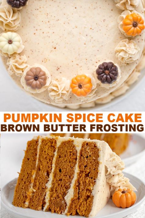 Fun Fall Cake Ideas, Thanksgiving Cakes Easy, Cute Fall Cakes, Cake Recipes Fall, Fall Cake Flavors, Pumpkin Icing, Cake With Brown Butter Frosting, Popular Cakes, Fall Birthday Cakes