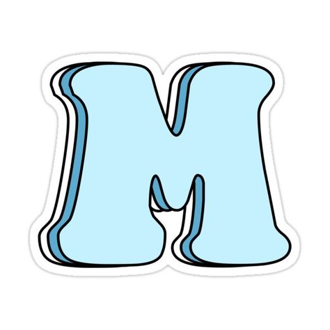 Letter M Design Art, Blue Letter Aesthetic, M Aesthetic Letter, M Sticker, Blue Stickers, Bubble Font, Blue Letters, 17 Agustus, Aesthetic Letters