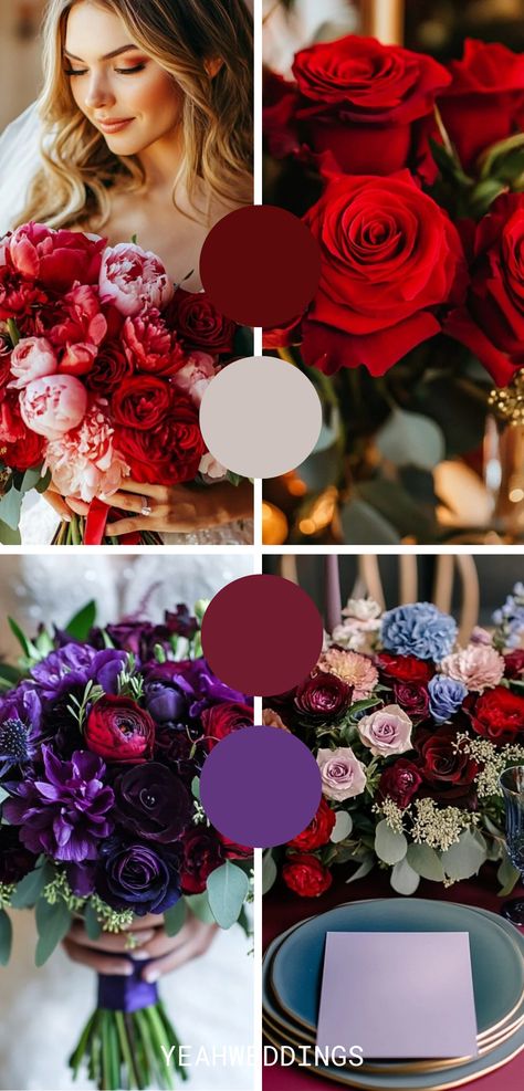 Elegant February wedding table setting featuring a romantic red and blue color palette for a cozy celebration. Wedding Colors Palette, February Wedding Colors, Red And Purple Wedding, February Wedding, Red Bouquet Wedding, Red Bouquet, Enchanted Wedding, Wedding Palette, Colors Palette