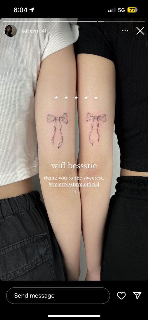 Simplistic Feminine Tattoo, Bow Back Tattoo, Girlhood Tattoo, Newjeans Tattoo, Bow Tattoo Back Of Leg, Hipbone Tattoo, Soft Tattoo Aesthetic, Tattoos Space, Ballet Tattoo