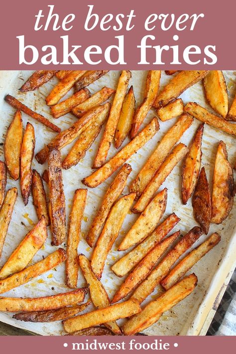 Baked Fries Recipe, Homemade Crispy Fries, French Fries Recipes, Baked French Fries, Oven Baked Fries, Yummy Fries, Grill Press, Crispy Fries, Homemade Fries