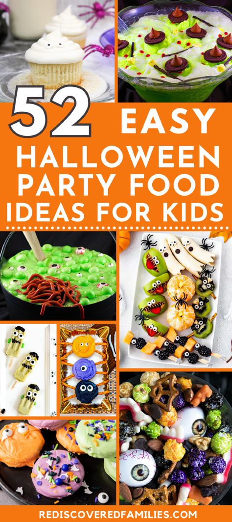 Get inspired by our collection of fun Halloween party foods for kids! These easy and kid-friendly Halloween recipes are perfect for your little goblins and witches. Create a spooktacular table spread with loads of sweet and savory options. Pre K Halloween Party Food, Halloween Kids Food Party, Kid Halloween Party Food Ideas, Spooky Meals For Kids, Kids Halloween Themed Birthday Party, Kid Halloween Dinner Ideas, Halloween For Kids Food, Halloween Kids Party Food Snacks Ideas, Halloween Party Food For Kids Easy