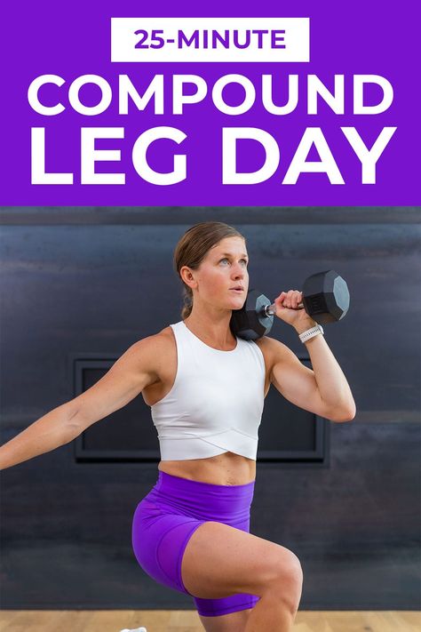 Build strong legs at home with this efficient compound leg workout. The best compound leg exercises target multiple lower body muscles at once, including the quads, hamstrings, glutes, calves and thighs. Compound leg exercises allow you to lift heavier weights and recruit more muscle fibers, leading to greater muscle growth. Leg Day Compound Exercises, Compound Lower Body Exercise, Lower Body Compound Exercises, Heavy Leg Day Workout, Compound Leg Exercises, Compound Workouts, Lower Body Workout For Women, Mom Exercise, Legs At Home