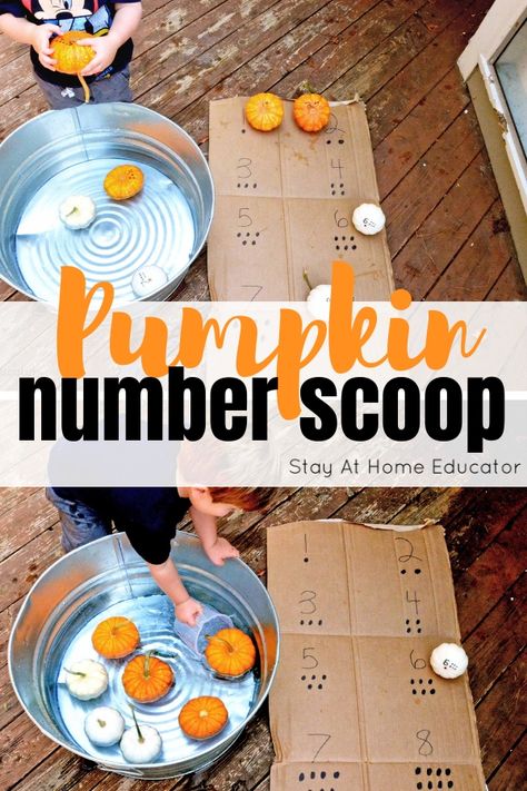 Pumpkin number scoop - a fun pumpkin math game for fall Pumpkin Math Activities, Pumpkins Preschool, Family Math Night, Pumpkin Math, Math Night, Pumpkin Activities, Prek Math, Halloween Preschool, Halloween Math