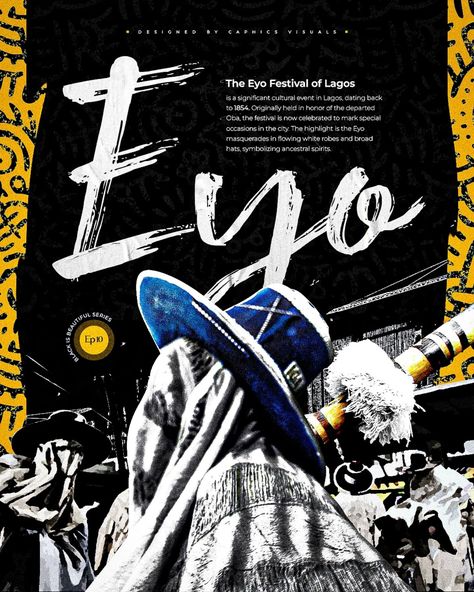 Black is Beautiful Ep 10: Eyo Festival - Lagos' Vibrant Heritage In this episode, we have our spotlight on the Eyo Festival, a tradition that fills the streets of Lagos with the regal presence of the Eyo masquerades, celebrating the city's deep-rooted cultural legacy. Designed by Caphics Visuals Kindly follow my page 🙏 #GraphicDesign #Design #CreativeWork #DigitalArt #DesignLife #DesignerWorld #BrandingDesign #CreativeProcess #DailyDesign #PrintDesign #Art #Illustration #Typography #Desi... Eyo Festival, Illustration Typography, Follow My Page, Cultural Events, Festival Design, Event Poster, Black Is Beautiful, Creative Process, Creative Work