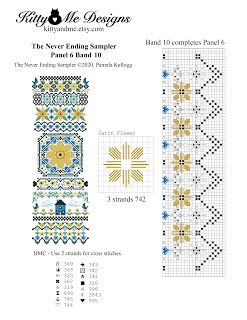 Kitty And Me Designs: The Never Ending Sampler - Panel 6 Band 10 - Complete Miniature Quilts, 10 March, 24 October, June 3rd, March 20th, December 17, July 6th, Crazy Quilts, Cross Stitch Patterns