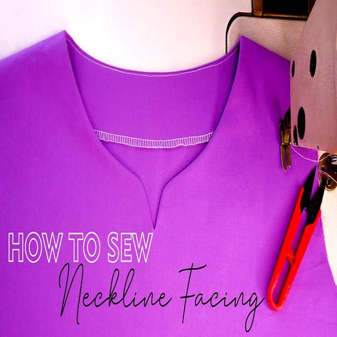 Mylene Quitzon - How to Sew Neckline Facing - Neck Sewing Techniques Tutorial for Beginners Sew Neckline, Necklace For Neckline, Sewing Blouses, Diy Clothes Design, Dress Tutorials, Kurti Neck Designs, Sewing Patterns For Kids, Neckline Designs, Linen Casual