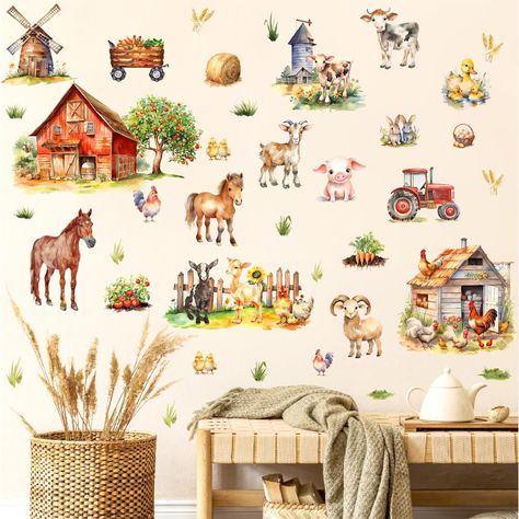 PRICES MAY VARY. Suitable size: The Funny Farm Wall Sticker measures about 15.7 x35.4 inches,the overall effect is colorful and eye-catching,which can create a fantastic scene Widely Applications: Animals Wall Stickers are perfect for decorating living room,nursery,kids room,bedroom,daycare,playroom,classroom as daily wall decoration,it also can be a holiday and birthday party gift Easy to Use: Watercolor Farmhouse Wall Decal is adhesive and easy to post, just tear off the backing paper at the b Baby Boy Farm Nursery, Farm Kids Room, Cow Decals, Daycare Playroom, Watercolor Farm Animals, Farmhouse Wall Decals, Watercolor Farmhouse, Violet Room, Barnyard Theme