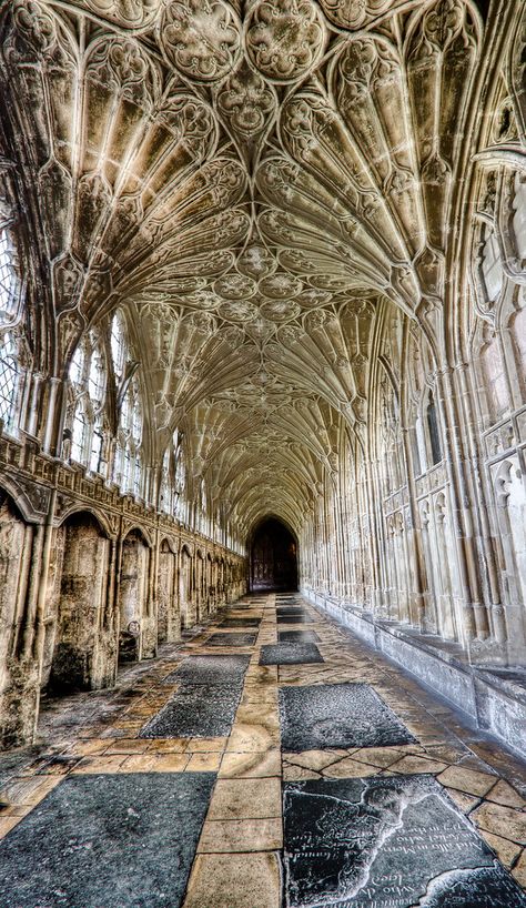 Corridor, Gloucester Cathedral | Gothic fan vaults designed … | Flickr Gothic Architecture Interior, Architecture Cool, Architecture Antique, Gloucester Cathedral, Gothic Cathedrals, Cathedral Architecture, Cathedral Church, Church Architecture, Gothic Architecture