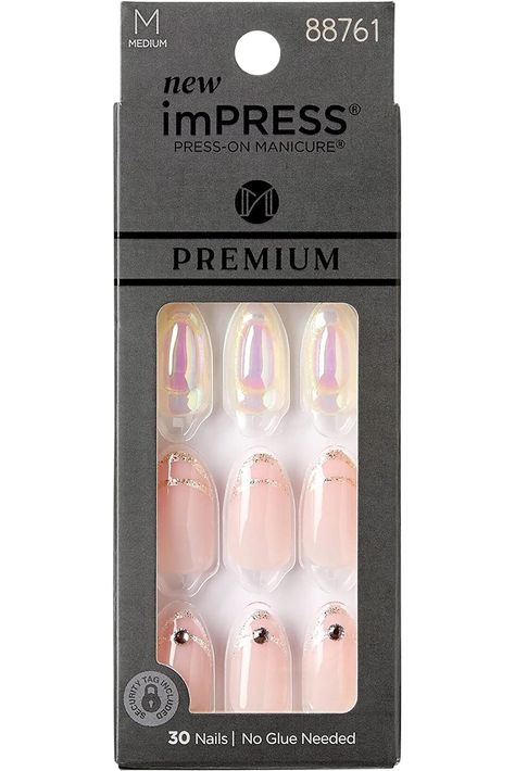 KISS imPRESS Press-On Manicure Premium Collection Fake Nails - All My Love, Pink, Aurora, Medium &amp; Almond Shape, Easy To Apply, Super Hold, Chip Proof, Smudge Proof, No Dry Time, Durable  30 Count Usa Makeup, 30 Nails, Almond Press On Nails, Pink Aurora, Kiss Products, Easy Manicure, Clear Nail Polish, Almond Shape, Makeup Bundles