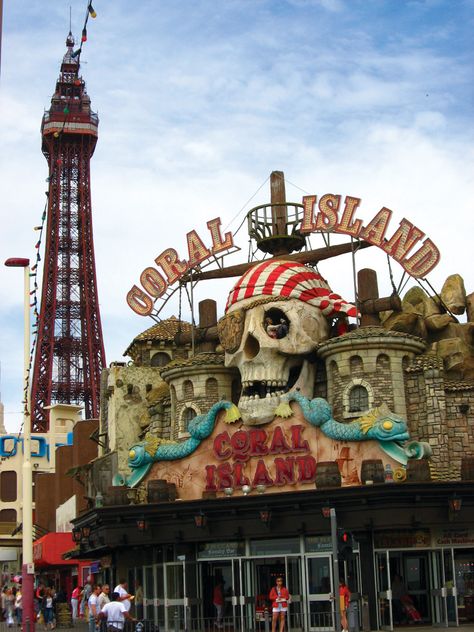 Coral Island and Blackpool Tower. #blackpool #tower #coralisland Blackpool Uk, Blackpool Tower, Blackpool England, Blackpool Pleasure Beach, Coral Island, Preston Lancashire, Honeymoon Hotels, Cheap Holiday, Jenna Coleman