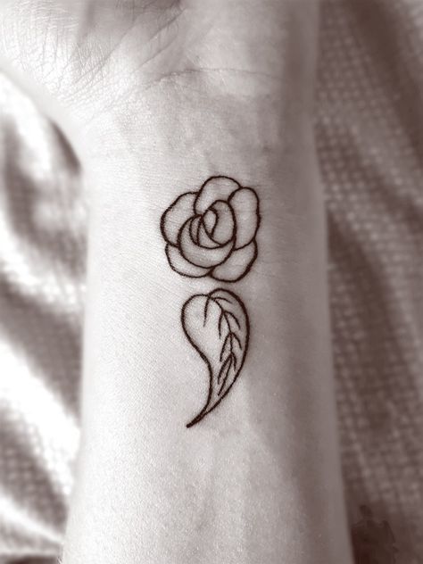 Semi-colon Tattoo Rose, Tattoos Hidden Semi Colon, Rose And Semi Colon, Tulip Semicolon Tattoo, Wrist Flowers Tattoo, Rose Semi Colon, Rose Tattoo With Semicolon, Rose Semi-colon Tattoo Ideas, Tattoo Ideas Semi Colon