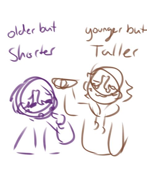 Short But Older Tall But Younger, Small And Tall Couples Drawing Reference, Tall Younger Bf Short Older Gf, Tall Gf Short Bf Poses Drawing, Older Gf And Younger Bf Aesthetic, Tall X Short Ship Dynamic, Ship Dynamics Tall And Short, Two People Talking Drawing Reference, Tall And Short Couple Drawing Base