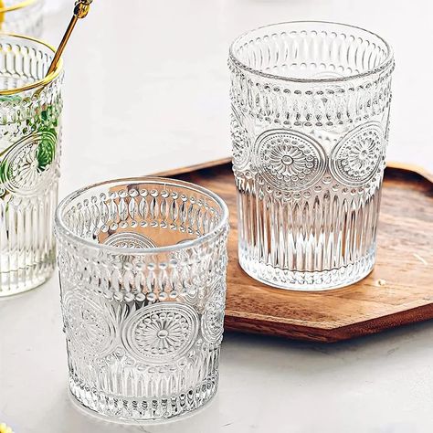 Nice Drinking Glasses, Water Drinking Glasses, Beaded Drinking Glasses, Glasses To Drink, Farmhouse Drinking Glasses, Vintage Water Glasses, Fancy Glasses For Drinks, Cute Drink Glasses, Cute Drinking Glasses