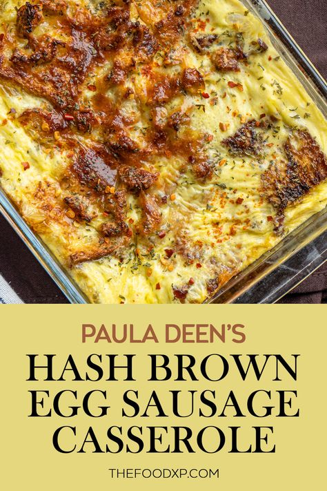 Indulge in the rich flavors of Paula Deen’s Hash Brown Egg Sausage Casserole, a comforting and filling dish that's ideal for lazy weekend mornings. Sausage Hash Brown Breakfast Casserole, Egg Sausage Casserole, Paula Deen Breakfast Casserole, Jimmy Dean Breakfast Casserole, Sausage Egg Casserole, Chef Inspired Recipes, Baked Breakfast Casserole, Jimmy Dean Sausage, Breakfast Hashbrowns