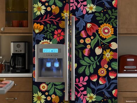 Refrigerator Wrap Side by Side Fridge Wrap Vinyl Fridge | Etsy Boho Fridge, Refrigerator Decal, Side By Side Fridge, Refrigerator Wrap, Fridge Makeover, Fridge Wrap, Fridge Decals, Refrigerator Wraps, Entry Room